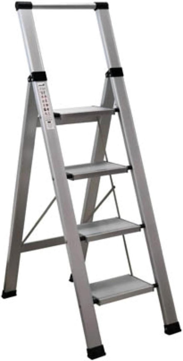 Huishoudladder - Vlakke ladder - Veilig klussen - Brede sporten - 4 treden - Aluminium