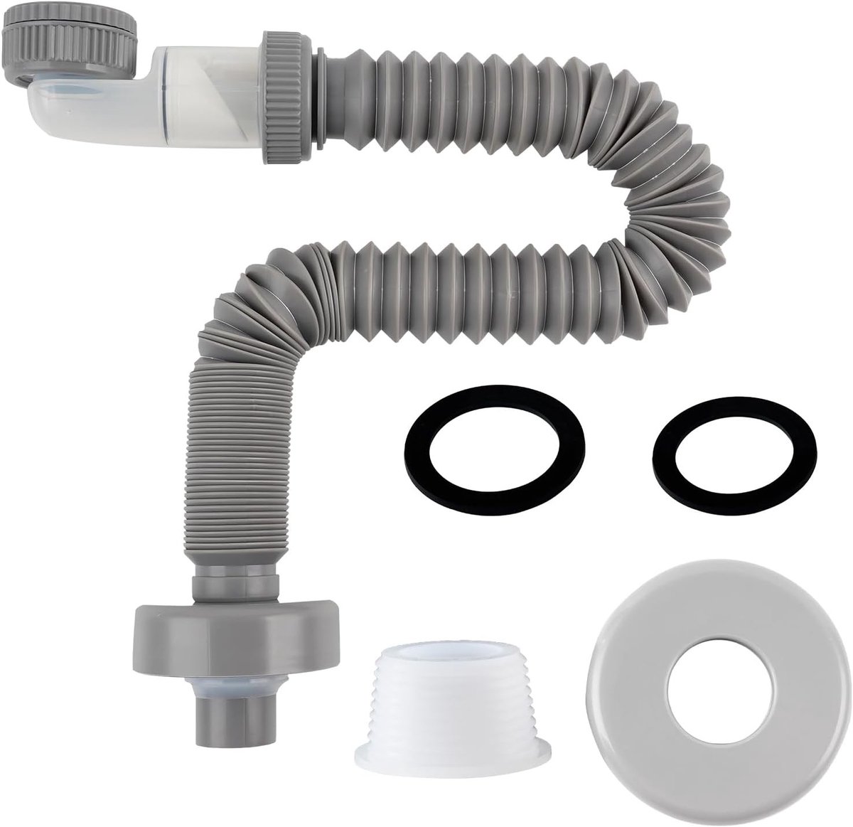 Ruimtebesparende 1 1/4 Inch Siphon voor Badkamer Wastafel met 360° Verstelbare Afvoerslang en Geurwerende Functie