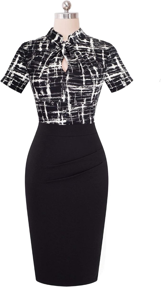 HOMEYEE Women Vintage Stand Collar Slim Business Pencil Dresses B430 - ShopVlot