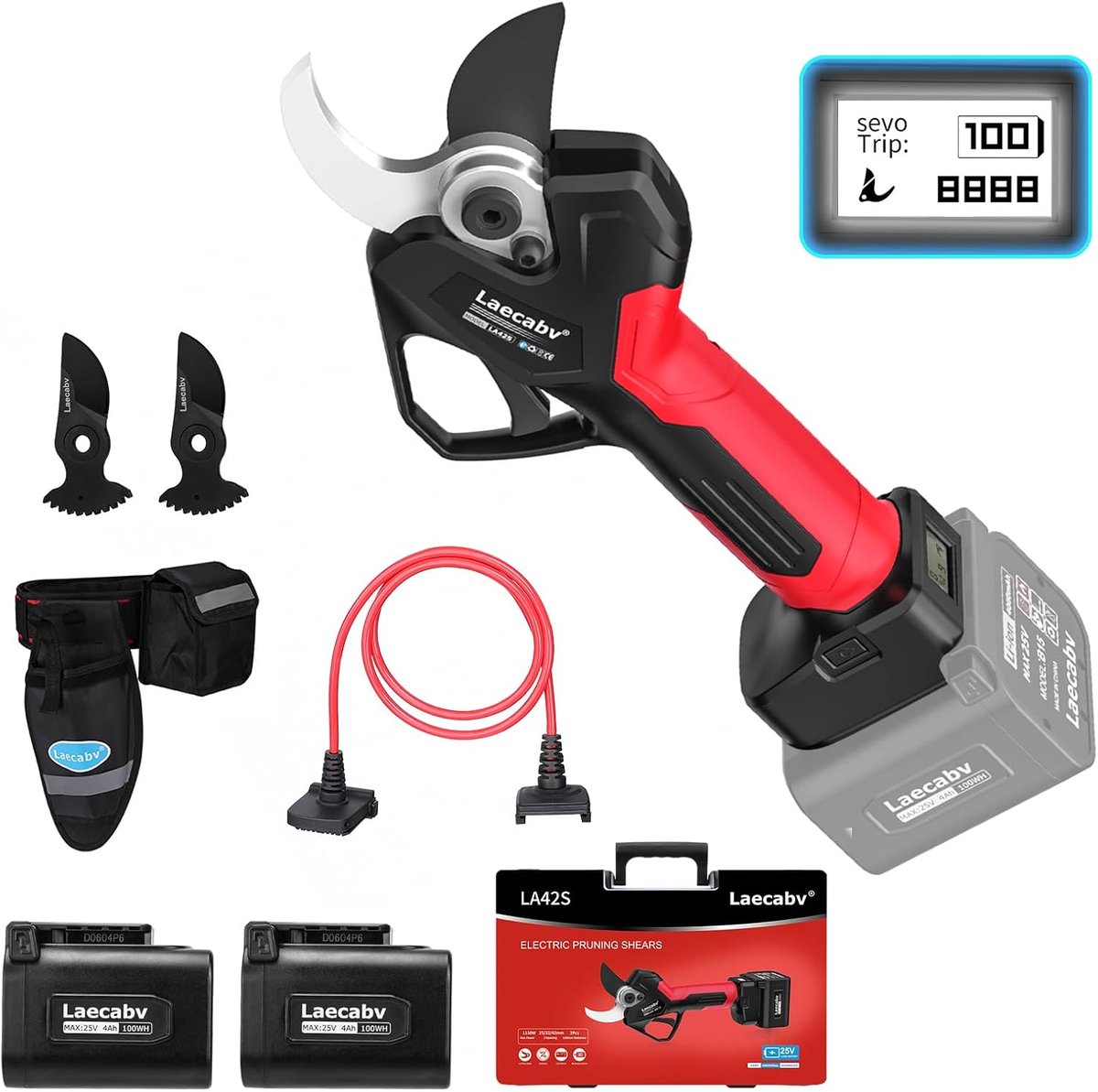 Professionele elektrische snoeischaar 42 mm - met 2 accu's en rugzak - borstelloze motor 1150 W - ShopVlot