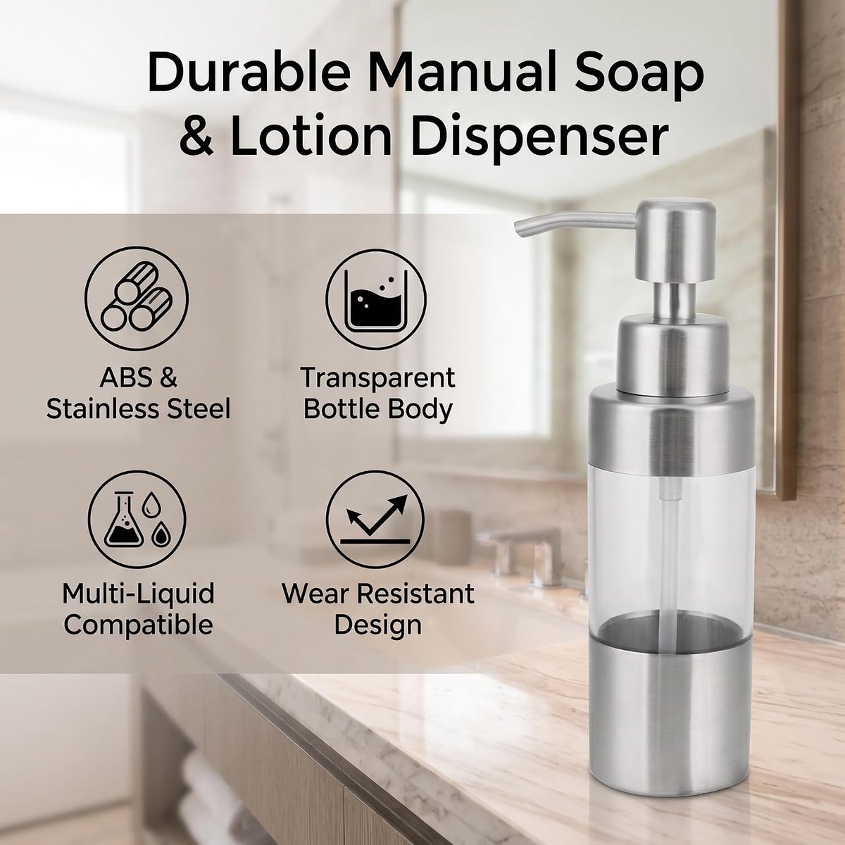 Zeepdispenser 150 ml - transparant RVS - stijlvol design - perfect voor keuken of badkamer - ShopVlot