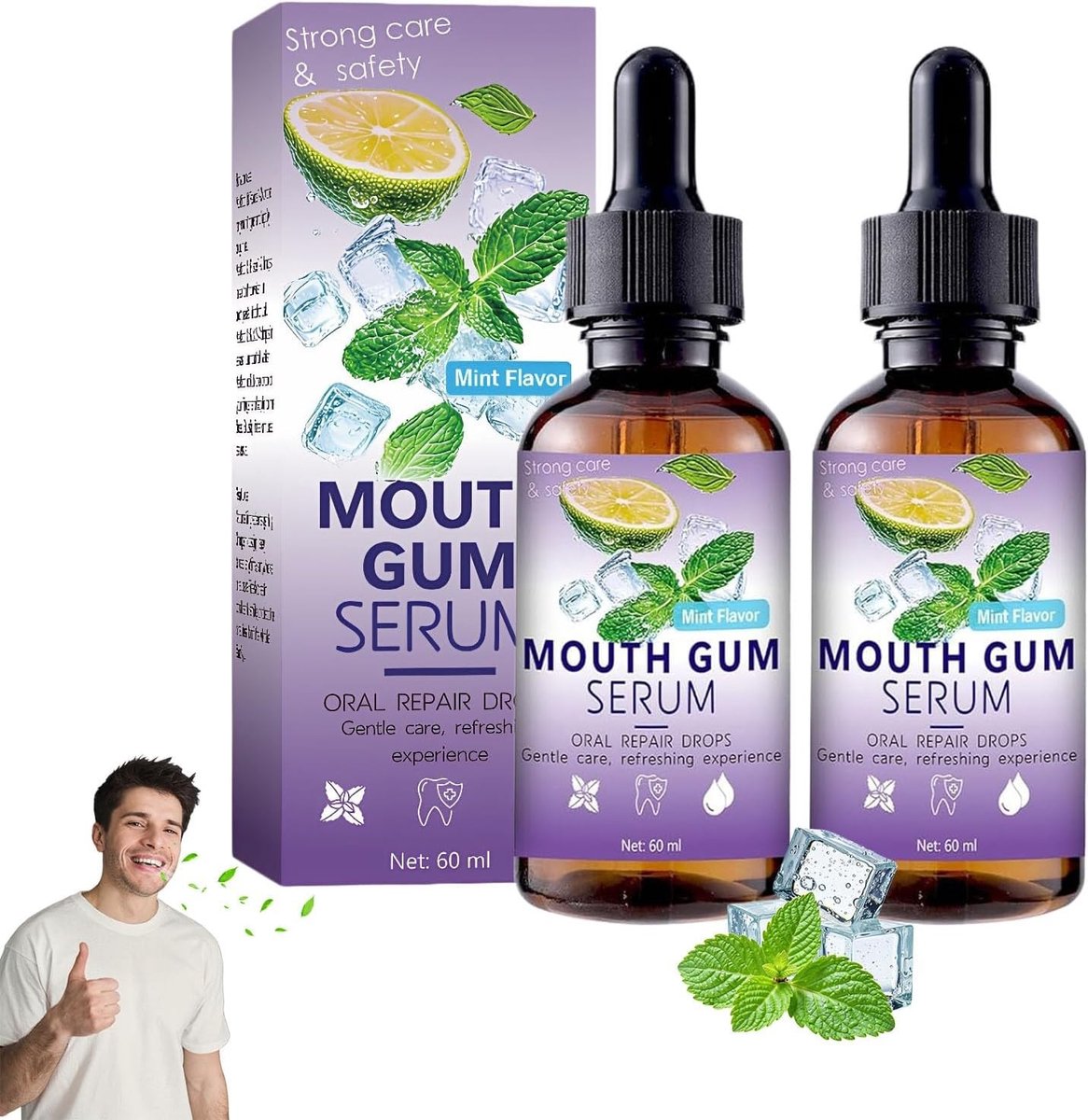 Tandvleesverzorging: 2 stuks tandvleesteruggang, gum repair druppels voor gezond tandvlees, verfrissing en ademverbetering, 60 ml