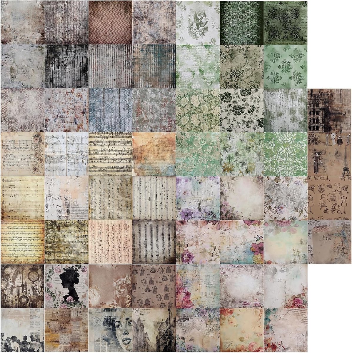 Vintage Scrapbook Papier, 60 Vellen, 15 x 15 cm, Eenzijdig Patroon, Creatief Knutselpapier voor DIY Projecten, Scrapbooking en Art Journaling