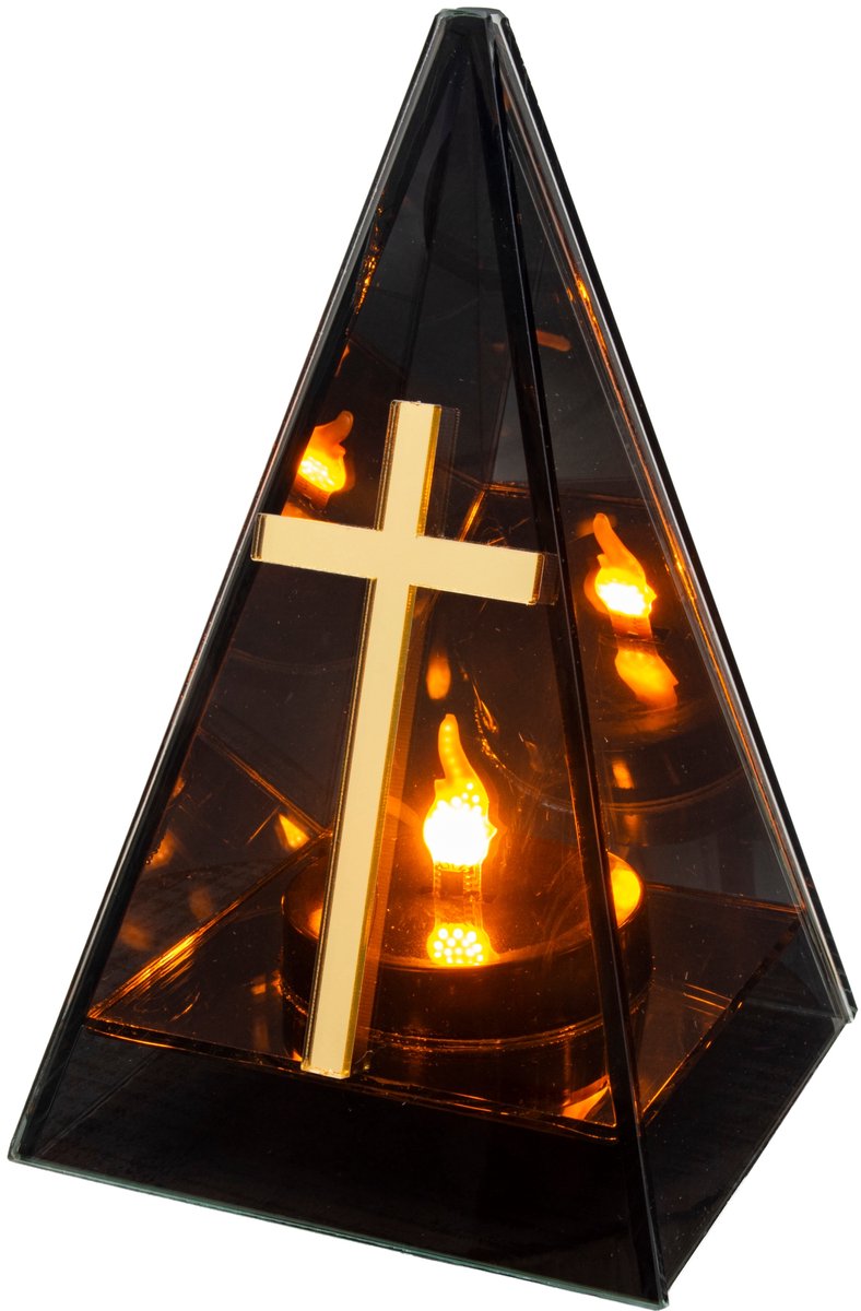 LED Graf Lantaarn Gouden Kruis Vlam Effect Piramide 20cm