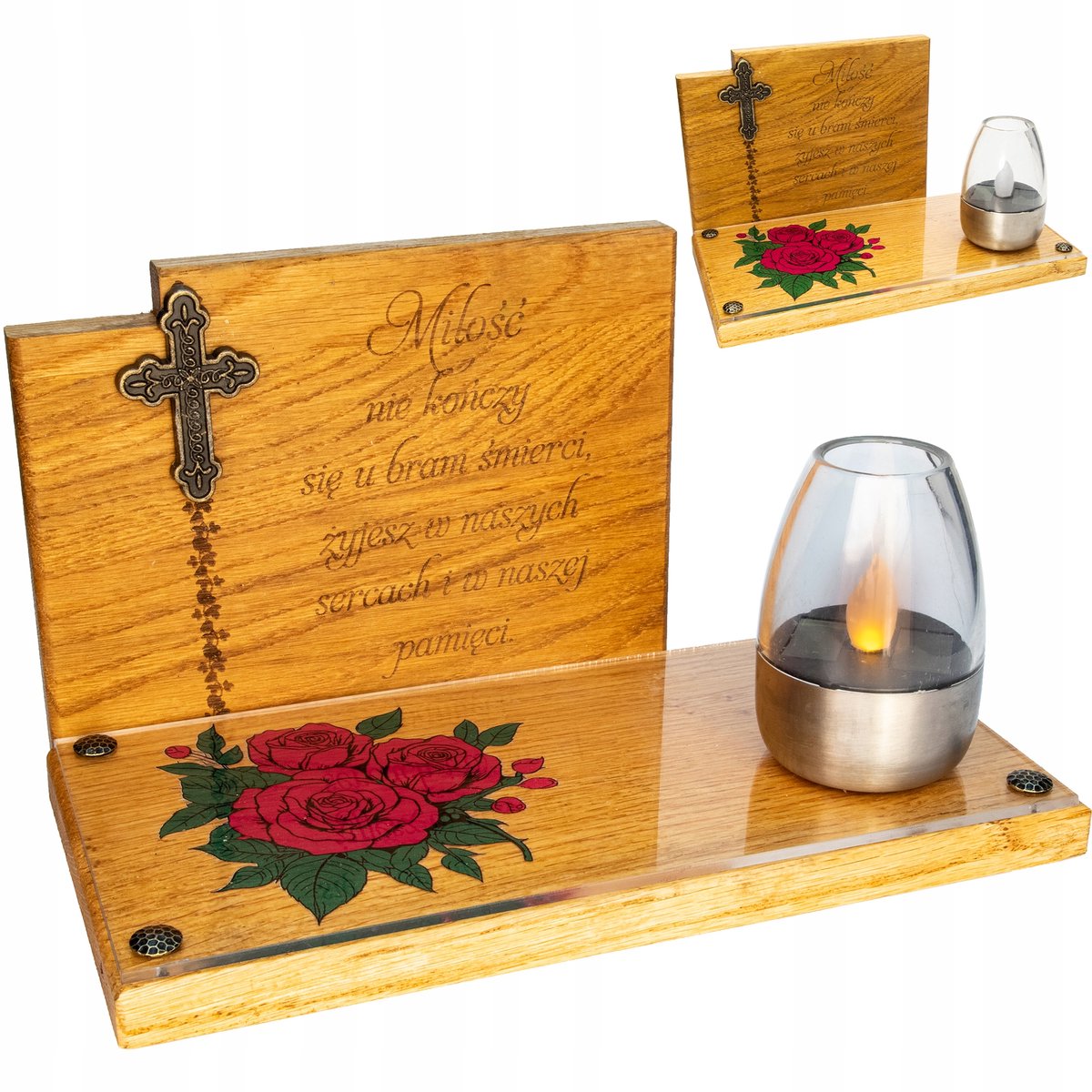 Zonne-energie Grafsteen Lantaarn - Grote Eiken Houten Decoratie