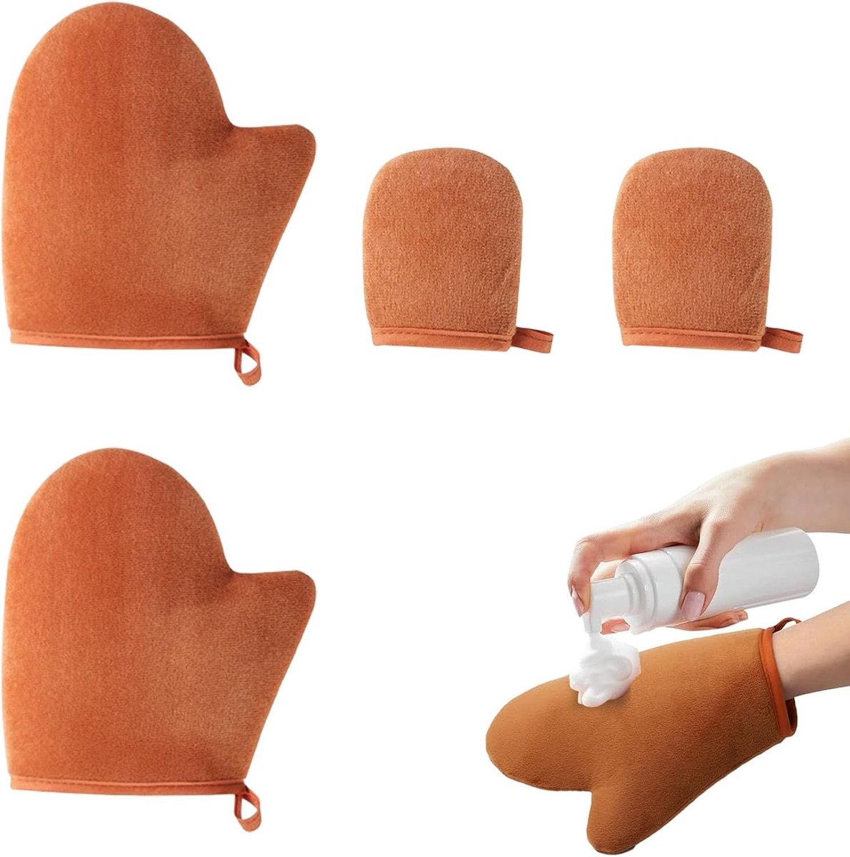 Zachte zelfbruinende handschoenen, herbruikbare en waterdichte bruiningshandschoenen voor gezicht en lichaam, ideaal voor spray en lotions, 4 stuks