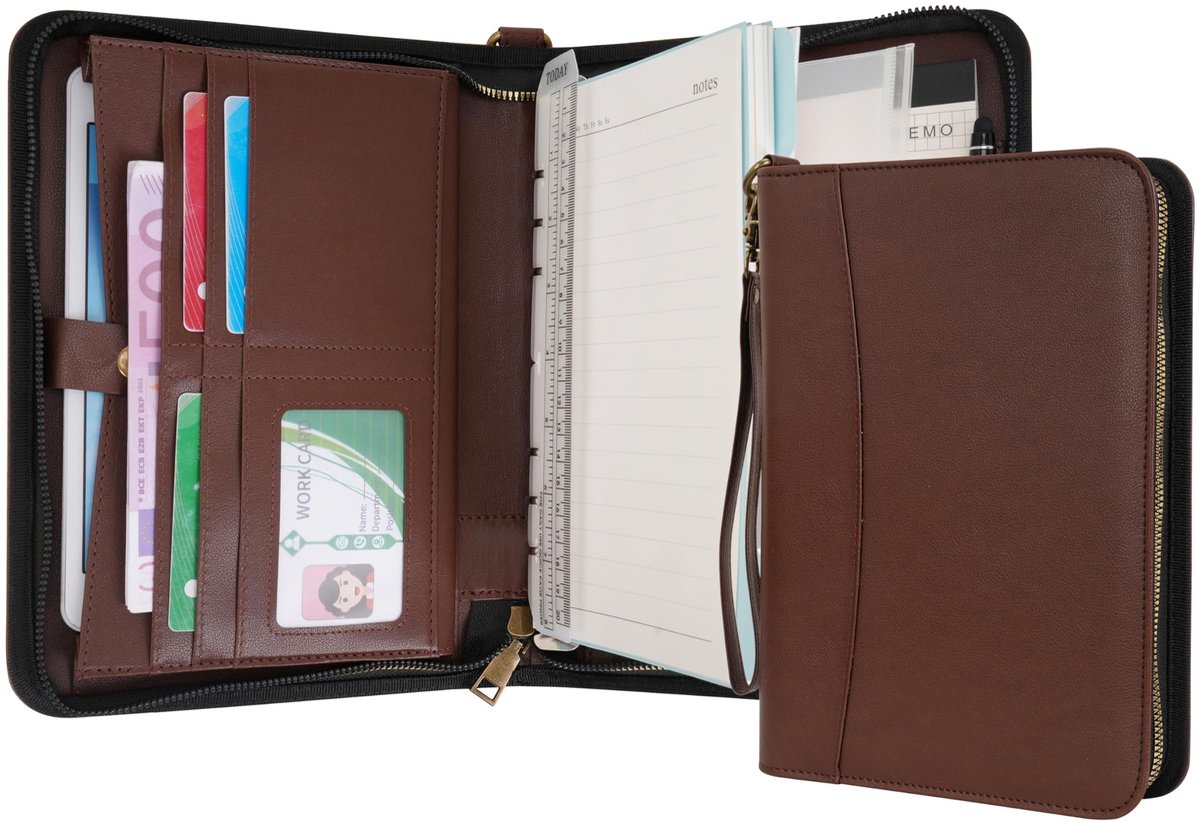 SolidKeus - A5 Portfolio Binder met Rits in Koffie