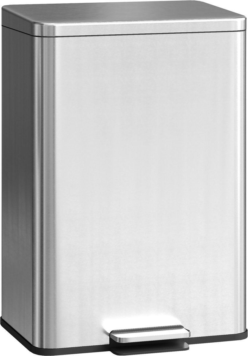 HOMCOM Prullenbak - Roestvrij staal en PP - 34,2 x 30,6 x 44,2 cm - Zilver