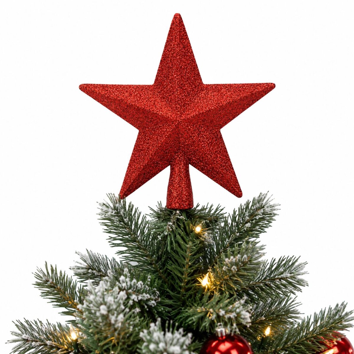 Kerstboom piek - ster - rood - glitters - 19 cm - kunststof kerstpiek - piek - kerstversiering – foto 4