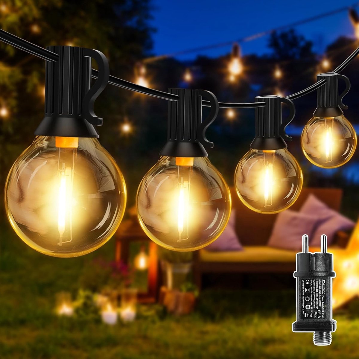 Tuinverlichting buiten lichtsnoern - Warm wit - 5 m - Kunststof LED-gloeilampen met netvoeding - Voor tuin en terras