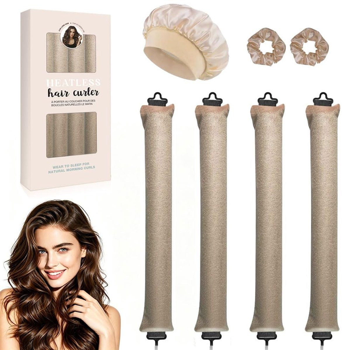 SolidKeus - Set van 4 Heat Free Curlers voor Gezonde Krullen in Khaki