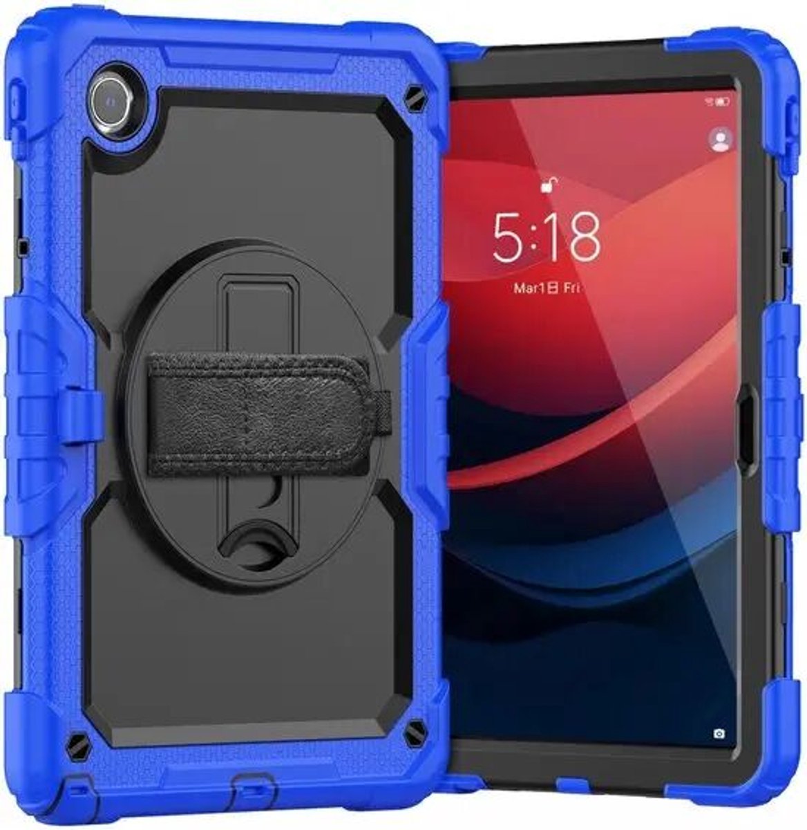 Hoes met ingebouwde Screenprotector Geschikt voor Lenovo Idea Tab / K11 Gen 2 | Inclusief 360° Draaibare Handriem en Schouderriem | Extreme bescherming | Ideaal voor zakelijk gebruik | Blauw