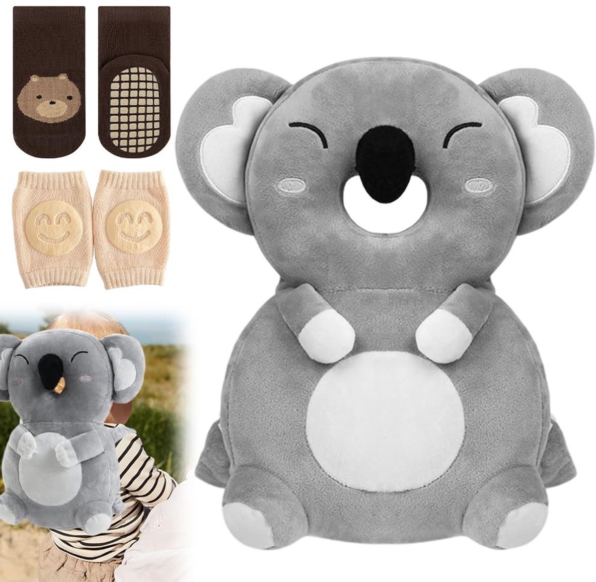 SolidKeus - Koala Baby Hoofdbeschermingskussen met Rugzak en Kniebeschermers