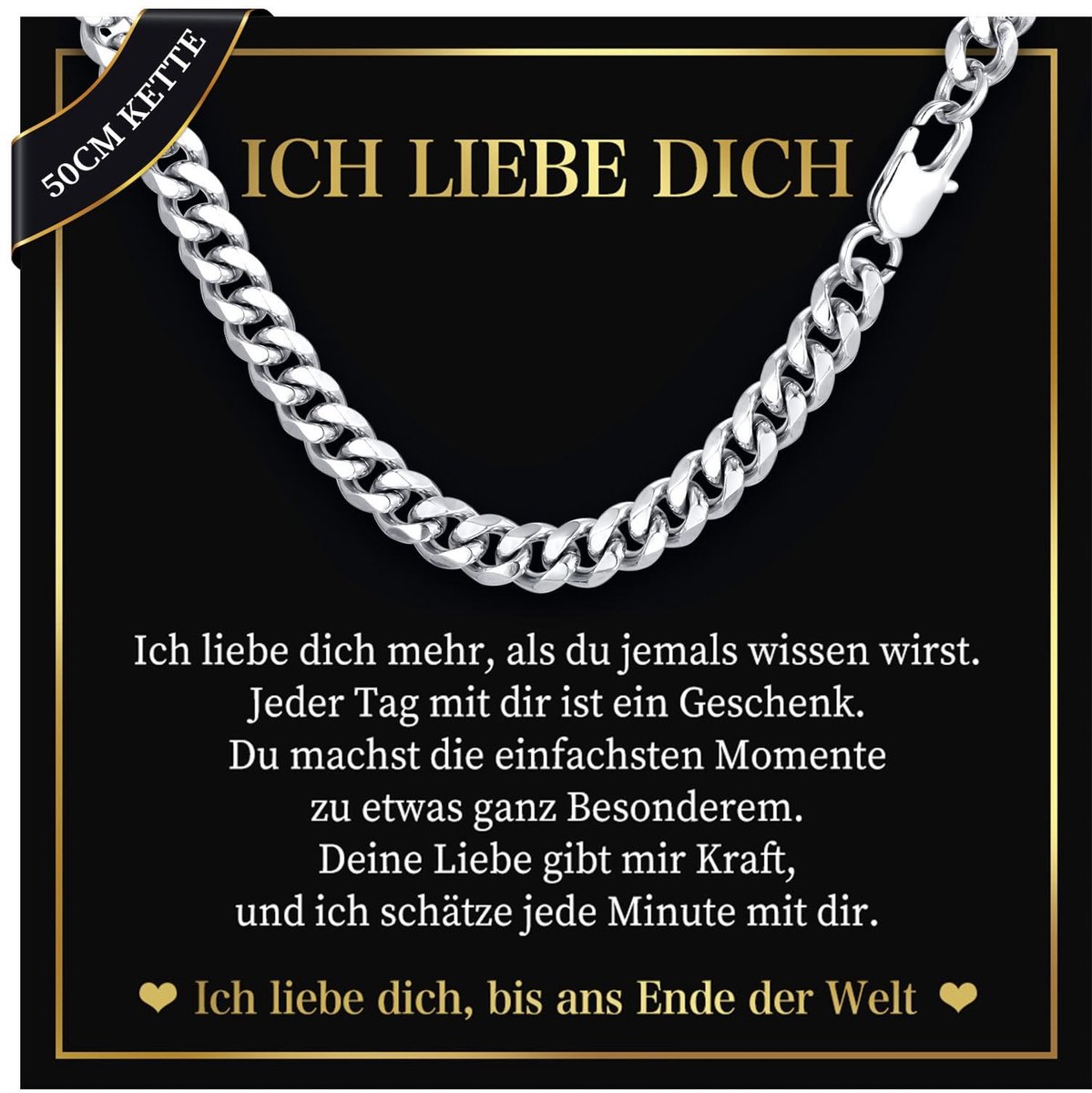 SolidKeus - Stijlvolle Cubaans RVS Ketting met 'Ich Liebe Dich' Inscription