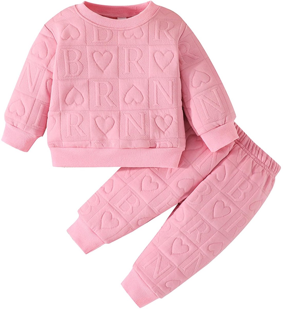 SolidKeus - 2-delige Outfit voor Meisjes met Hartprint en Lange Mouwen