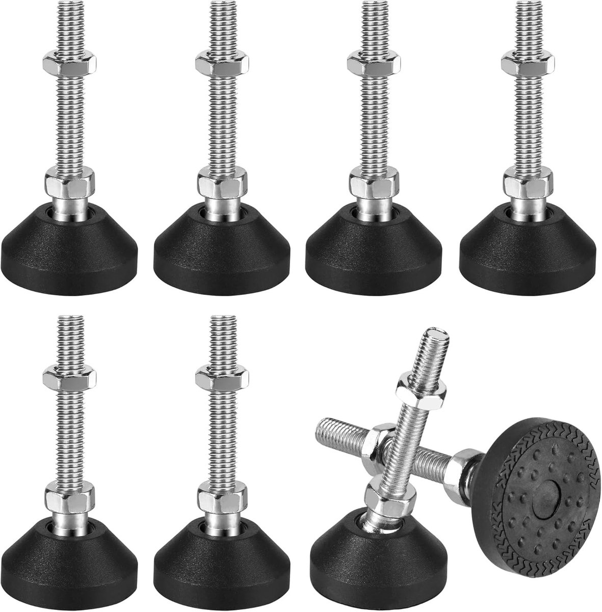 Verstelbare meubelpootjes Ø 40 mm, M8 x 10 mm, 8 stuks | Rubber voeten voor meubels, fitnessapparatuur en mechanische apparaten