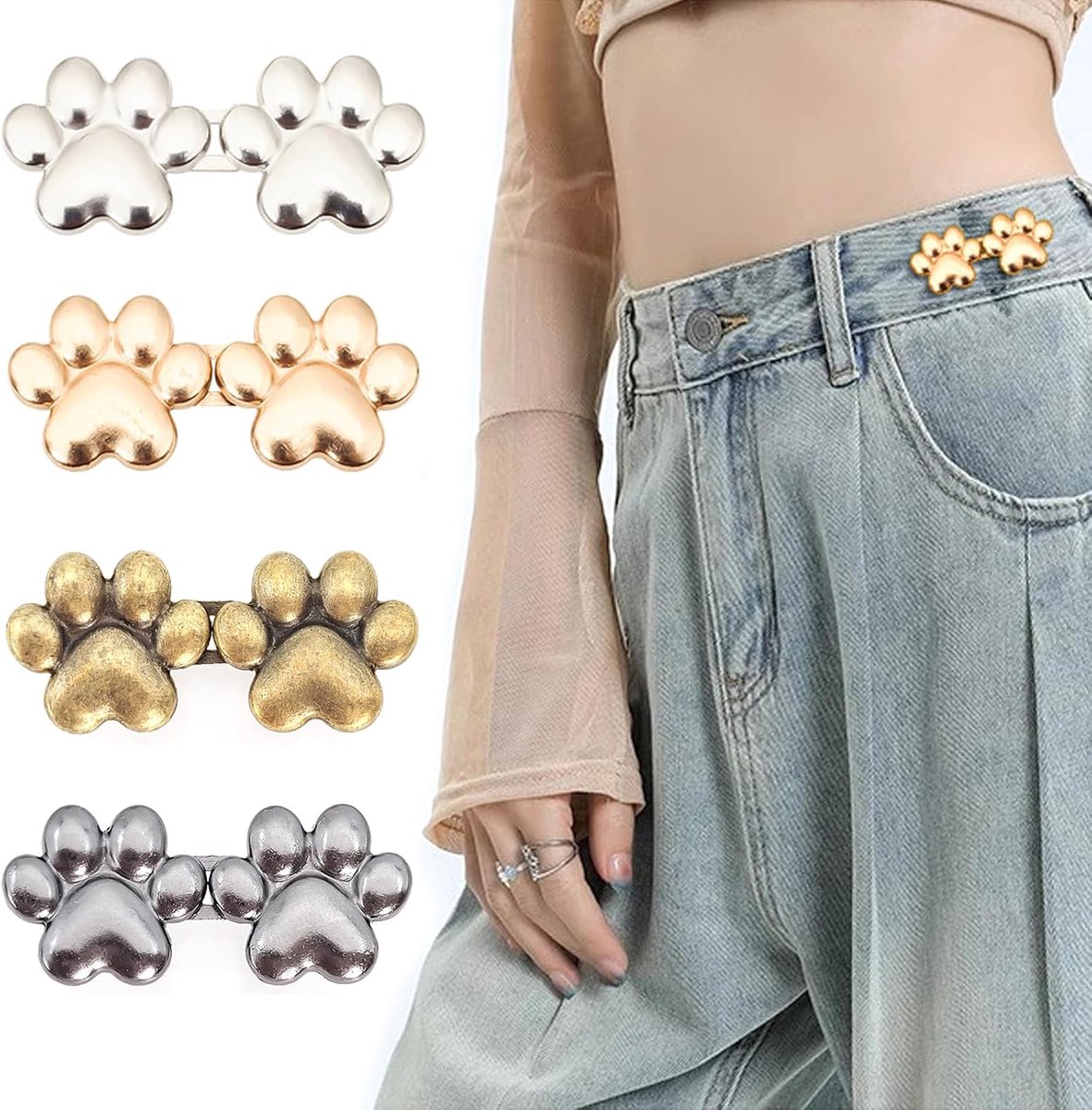 Knopen zonder naaien, kattenpootdesign, metalen jeansknopen om nauwer te maken, afneembare reserveknopen voor jeans, broeken en rokken, herbruikbaar (kattenpoot)