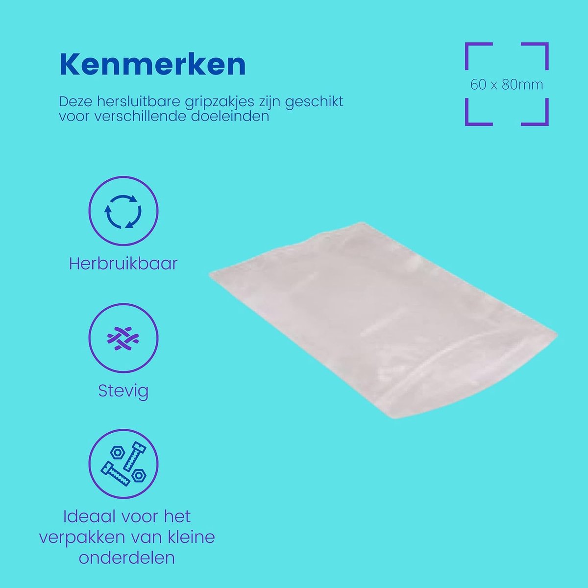 60x80mm - Hersluitbare Verpakking Zakjes - 1000 stuks
