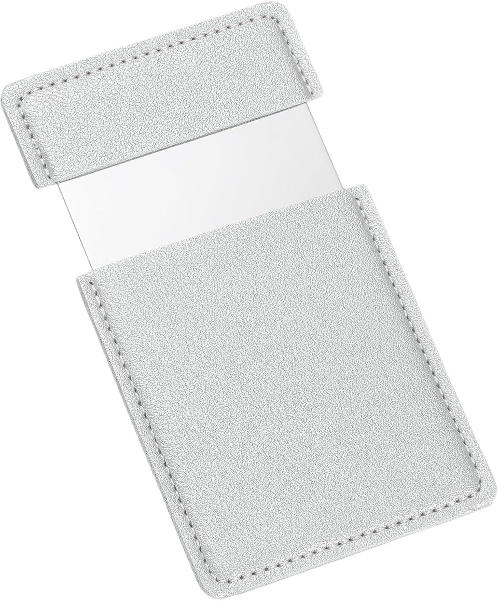 Kleine zakspiegel voor handtas, make-upspiegel van roestvrij staal met lederen etui, draagbare reisspiegel (zilver, 2,44 x 3,74)