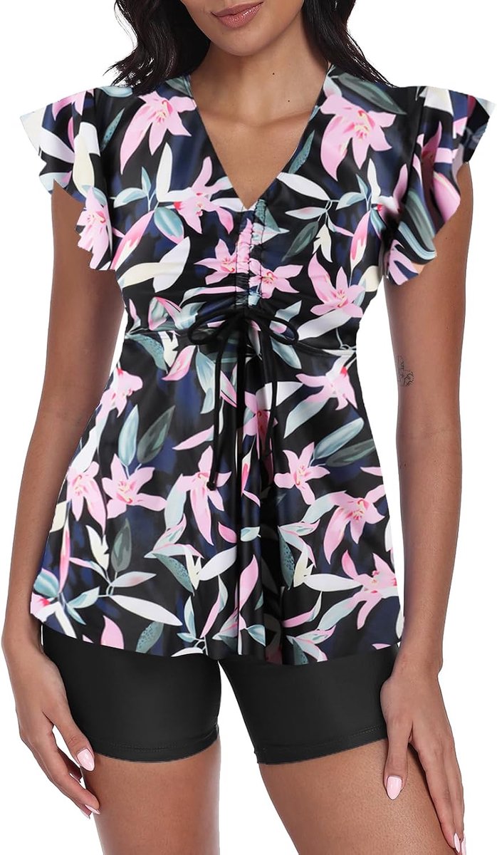 Tweedelig badpak voor dames, push-up tankini-set met zwemshorts, badmode