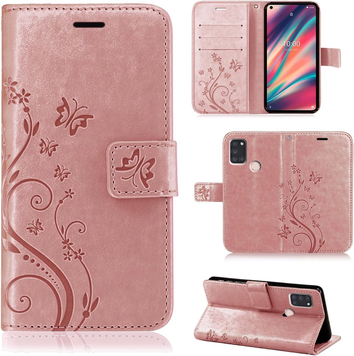 Betterfon | Phone Case Wiko View 5 / View 5 Plus Case Mobile Phone Case Cover Bloemen vouwen Case voor Wiko View 5 / View 5 Plus Rose Gold