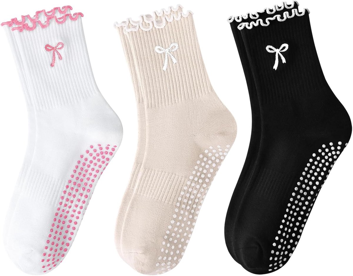 Sokken voor Vrouwen Yoga Antislip Borduurwerk Strik Sokken voor Fitness, Ballet, Dans Workout