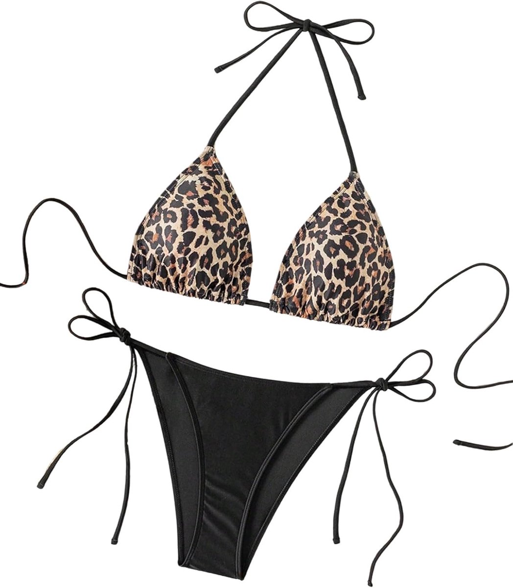 Bikini Dames Set Leopard Triangel Bikini Hoge Taille Bikini Leo Bikini Halter Bikini Luipaard Bikini Tweedelig Badpak Badmode 2-delig