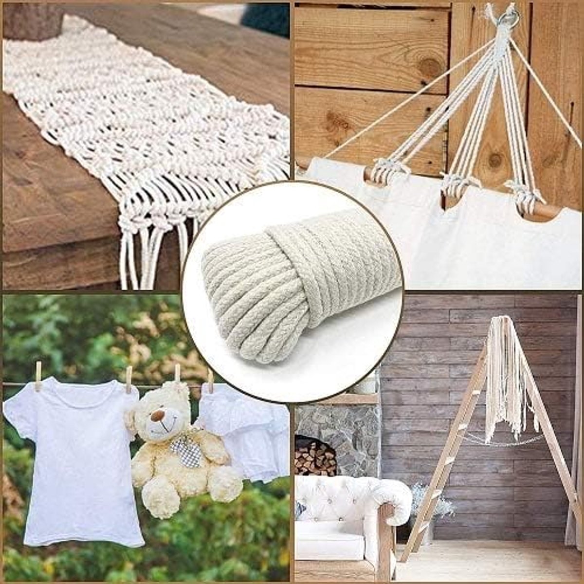 Gevlochten polypropyleen en nylon touw voor luifels, jaloezieën, kassen, vlaggen, doe-het-zelf, boot, vissen en aanmeerders; afmetingen: Ø 6 mm x 10 m