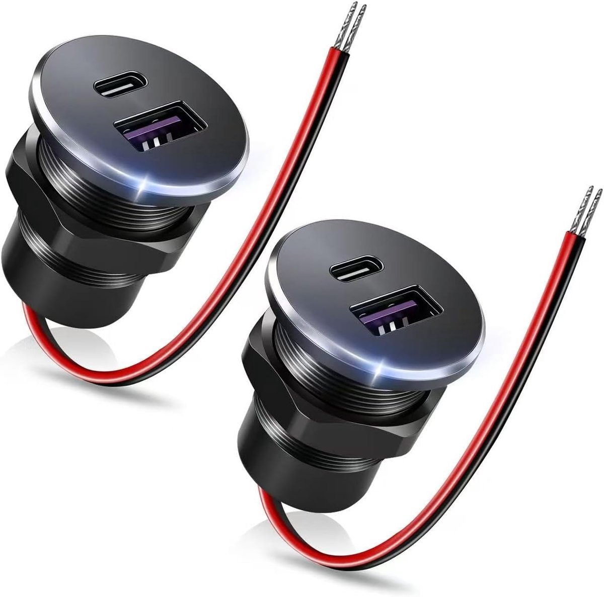 2 STKS Gibbab RV USB Outlet All-Aluminium 12V/24V 2 Opladen Poorten, 36W PD3.0 Type-C+18W QC3.0 Snel Opladen Socket, Inbouw Mount Auto Oplader Sigarettenaansteker Vervanging voor Camper Van Trailer