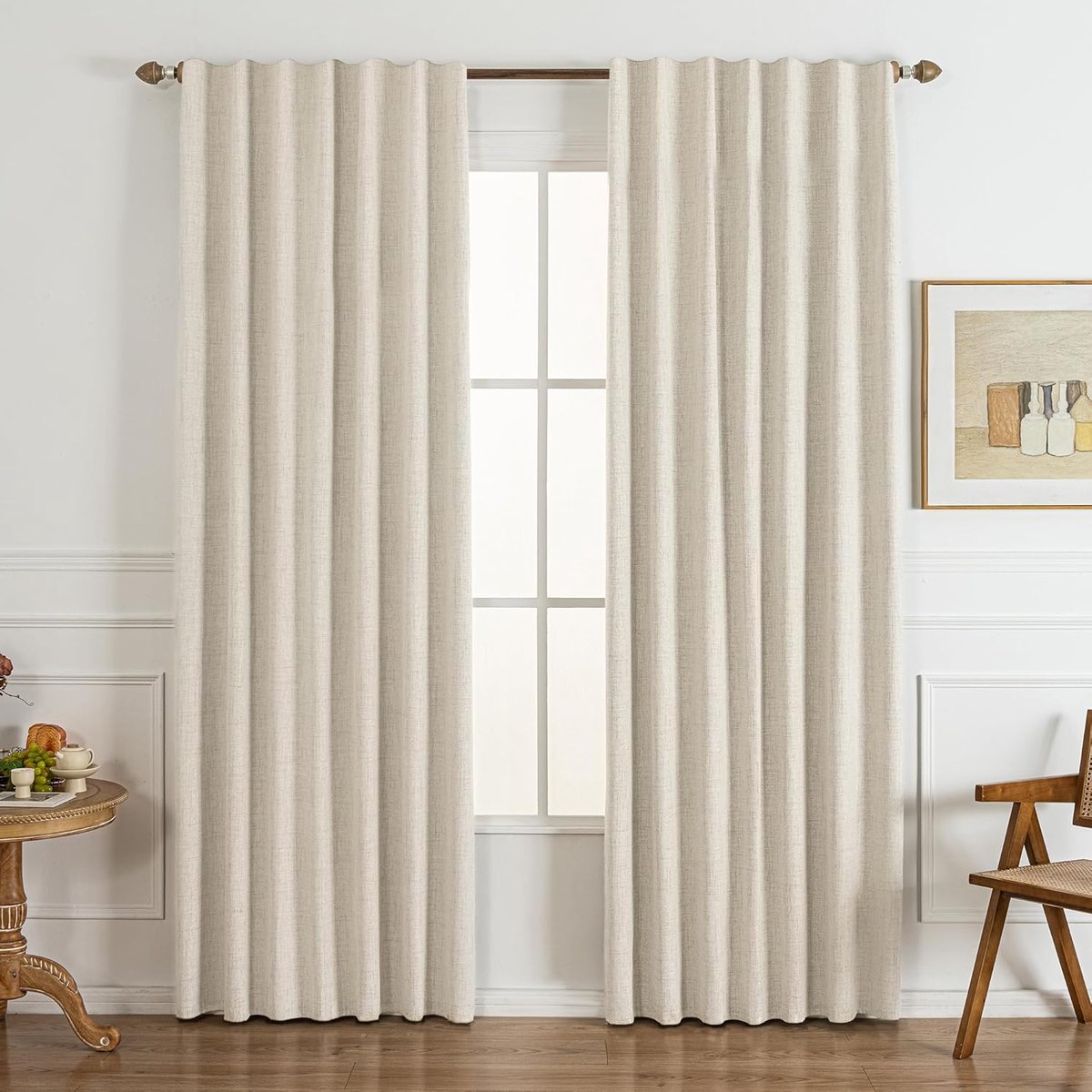 Panelen, 100% verduisterend, warmte-isolerend en geluidsreductie, linnen stof, Boheemse stijl, landelijke stijl, voor slaapkamer, woonkamer, crèmekleurig