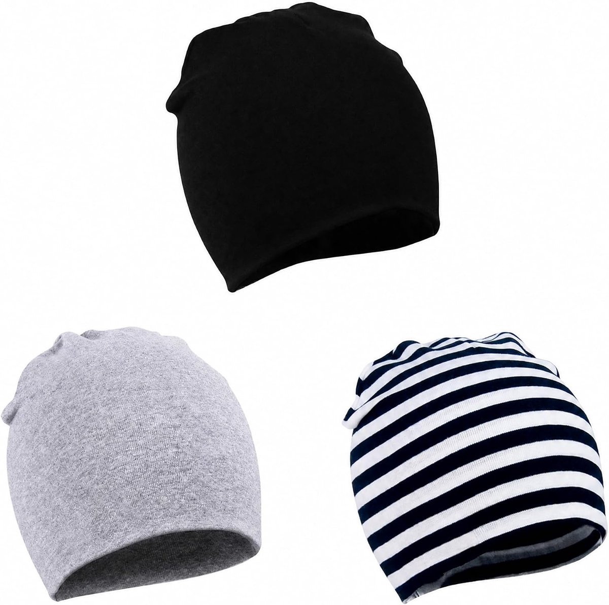 3-delige beanie voor kinderen, jongens en meisjes, dunne muts voor kinderen, van rekbaar gebreid, ademende babymuts voor lente, herfst en winter