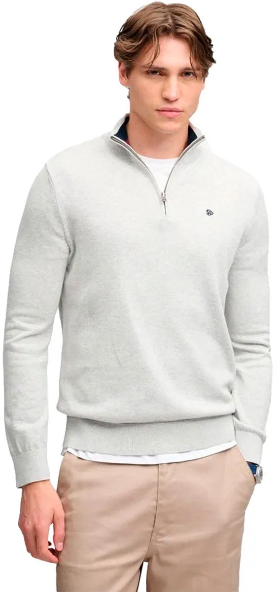 Superdry Preppy Essential Katoenen Halve Rits Trui Heren Sweaters Gemeleerd Lichtgrijs