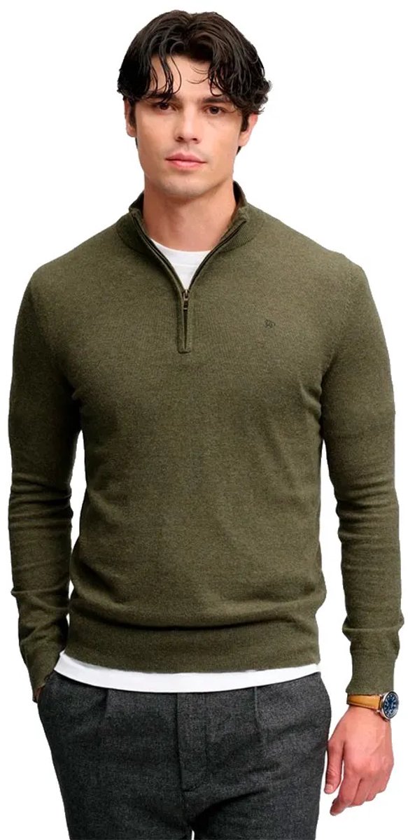 Superdry Essential Lichtgewicht Wol Blend Half Zip Trui Slanke Pasvorm Heren Sweaters Groen