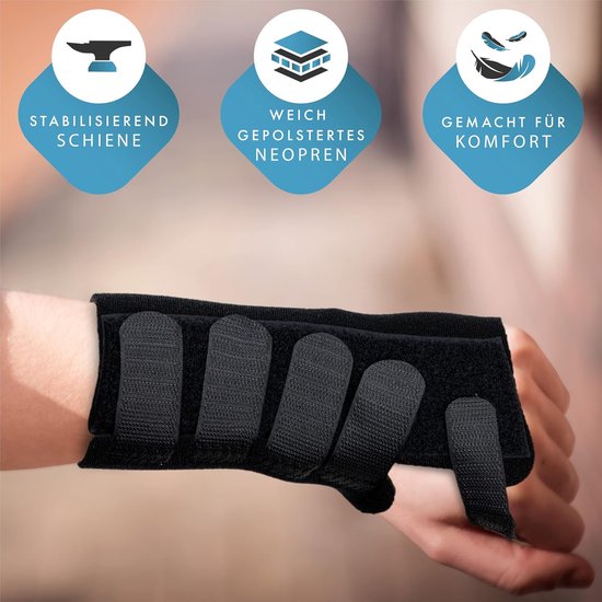 Geavanceerde polsbandage - ideaal voor carpaal tunnelsyndroom, RSI en peesschedeontsteking (M, rechts) — afbeelding 2