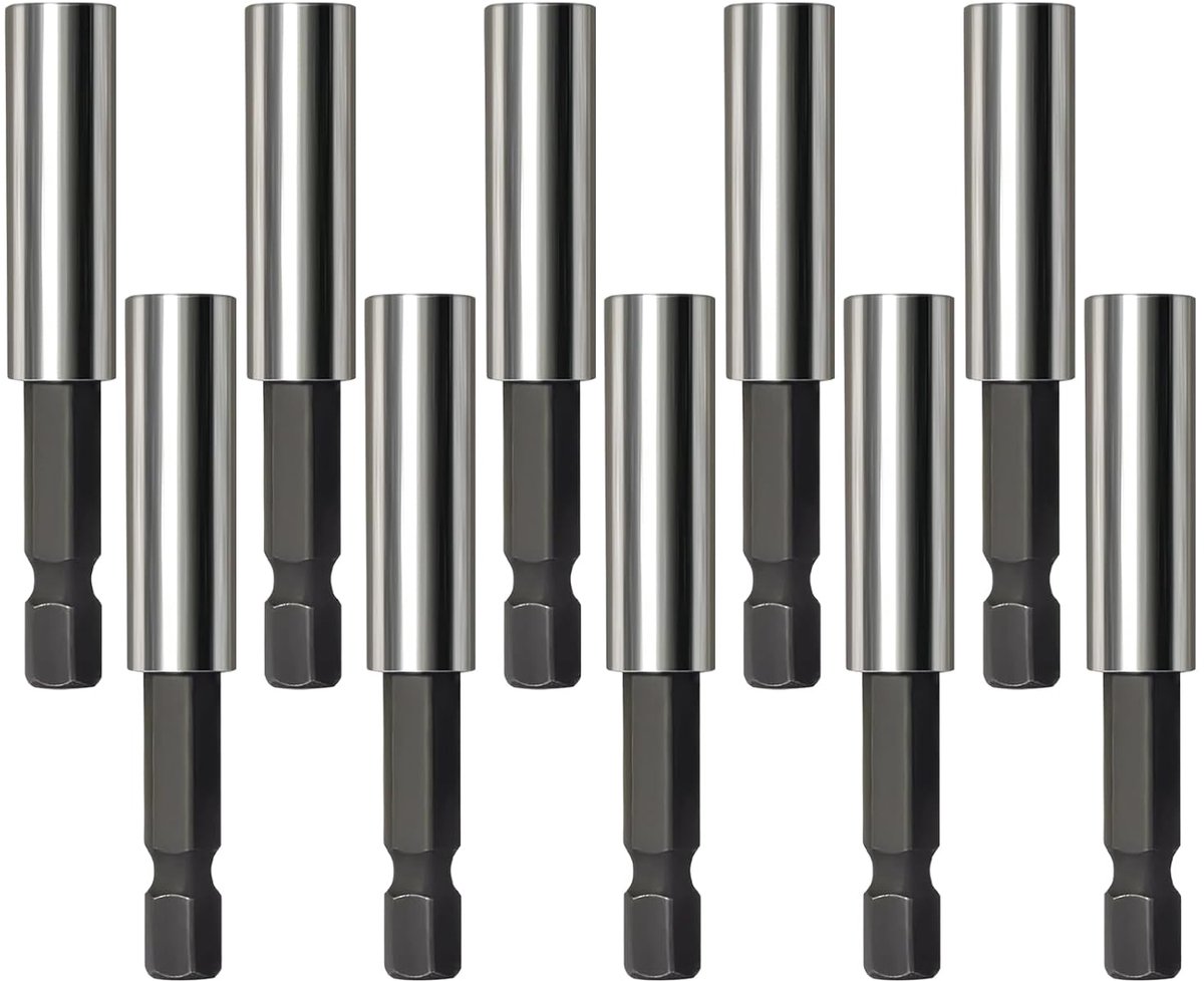 10 stuks magnetische bithouders, hoogwaardige 1/4 inch snelwissel-bithouder, lengte 60 mm bitverlenging, magnetisch, bithouder voor elektrische schroevendraaiers, handboormachines