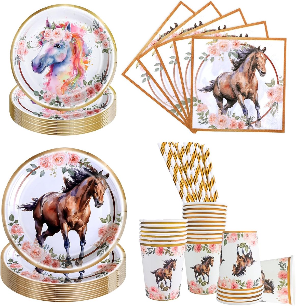 100 stuks paard partyserviesset, paard feestborden verjaardag voor 20 gasten, paard verjaardag servies, paardenfeestdecoratieset, paarden verjaardagsdecoratie, borden, bekers, servetten