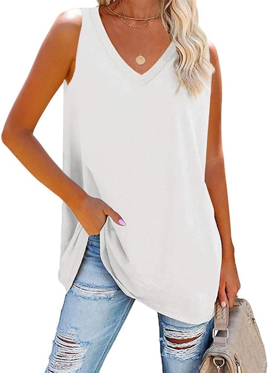 Tanktop voor dames, V-hals, blousetop, bovenstuk, zomer, basic, los, casual, vest, top