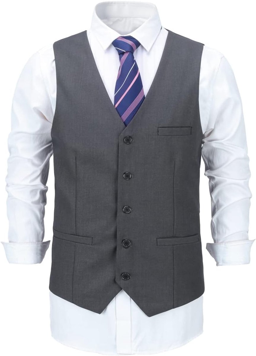 Heren Vest Slim Fit V-hals Button Down Formele Pak Vesten Single Breasted Formele Zakelijke Gilet Bruiloft Feest