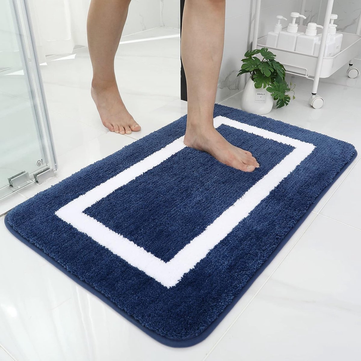 Microvezel badkamertapijt badmat - 40x60 cm, marineblauw | Modern design, zacht en pluizig, waterabsorberende, antislip achterkant, machinewasbaar, veel gebruikt, duurzaam