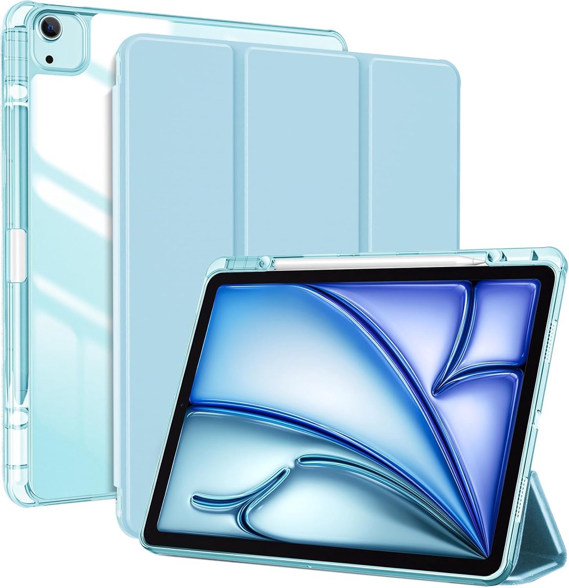 Hoes voor iPad Air 13 inch M2 2024 met pennenhouder iPad Pro 12,9 inch (6/5/4/3 gen) hoes, 13" iPad Air M2 2024 cover met transparante achterkant beschermhoes voor iPad Air 13 blauw