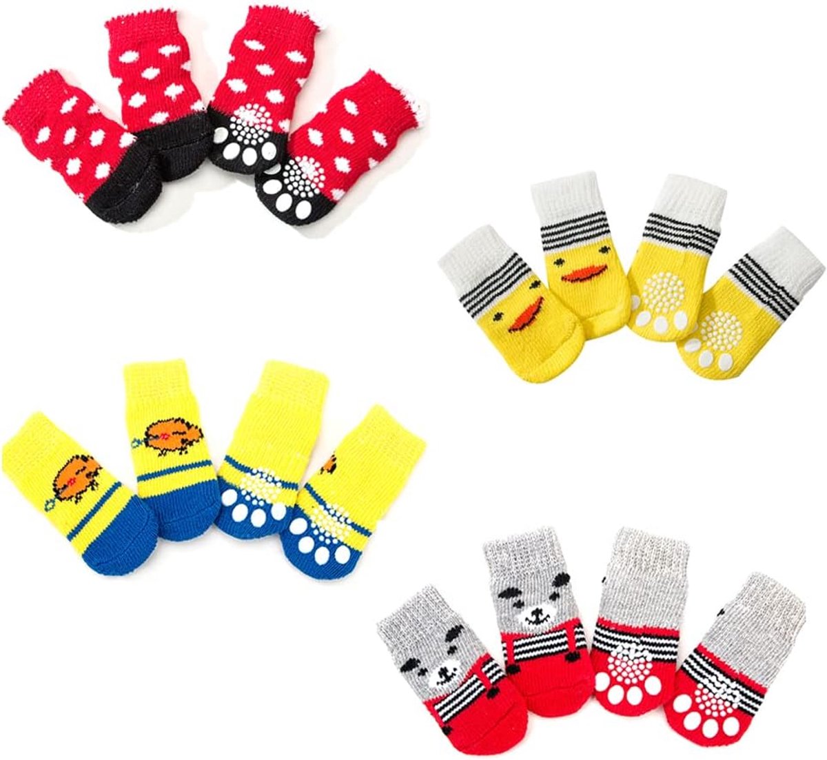 4 paar hondensokken voor kleine honden, antislip hondensokken, hondengreepsokken, zachte huisdier puppy doggie sokken om likken te voorkomen, antislip pootbescherming voor hardhouten vloeren binnen buiten (M)