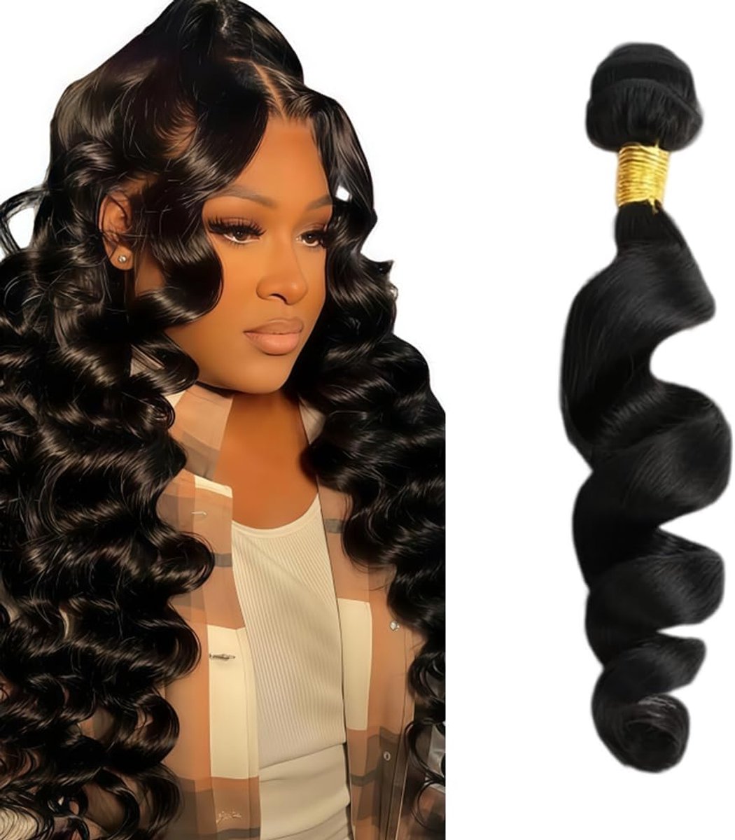 26 Inch Human Hair Bundles Menselijk Haar Verlenging Loose Wave #1B Natural Black Unprocessed Brazilian Virgin Human Hair Extensions Soft and Silky For Women 1 Bundle of 100G