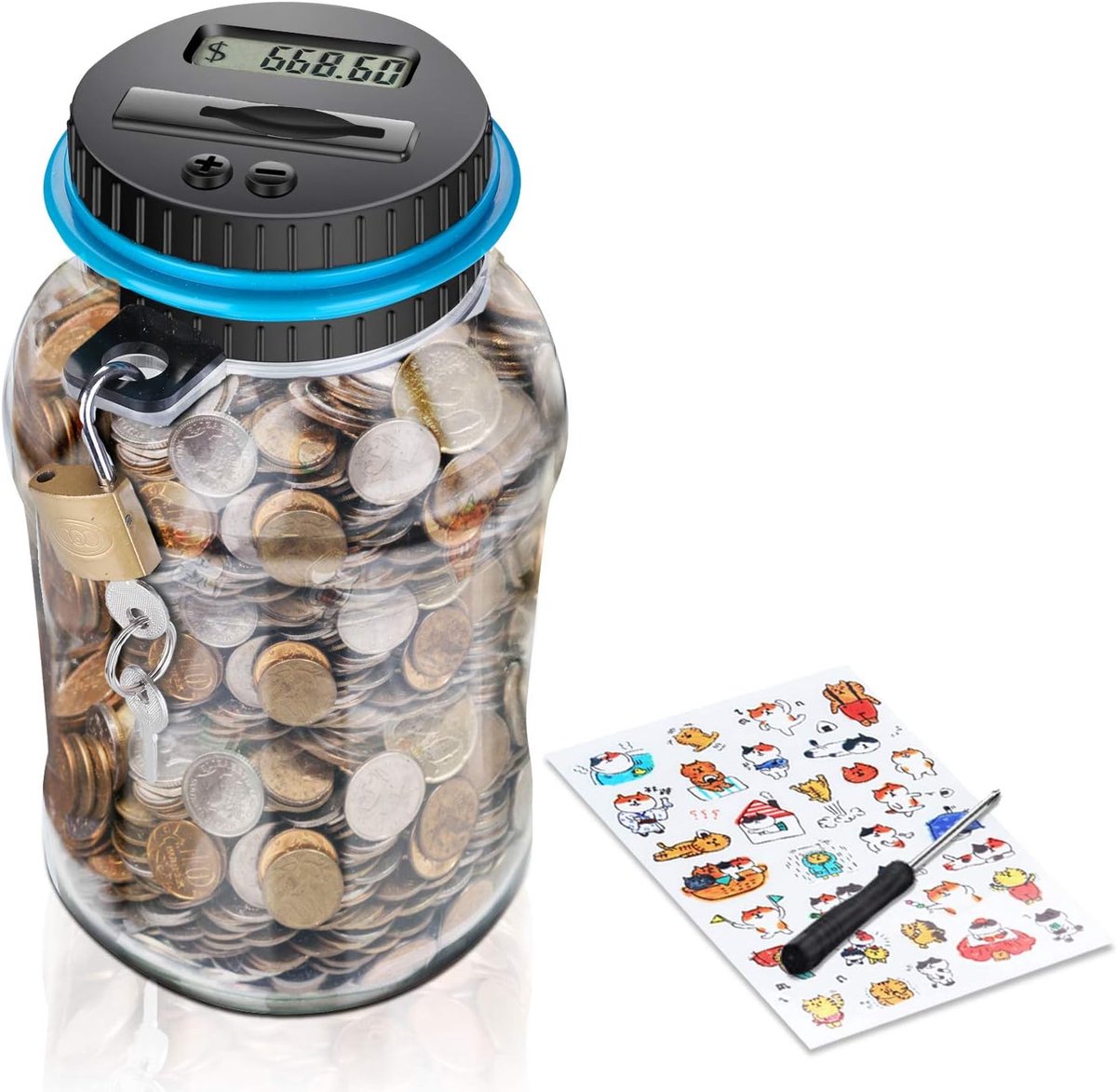 Elektronische Spaarpot, Digitale Spaarpot EUR Meter, Automatische Munt Geldoos voor Kinderen en Volwassenen, 1,8L Spaarpot met LCD-scherm, Geldbesparende Box, Groot Cadeau