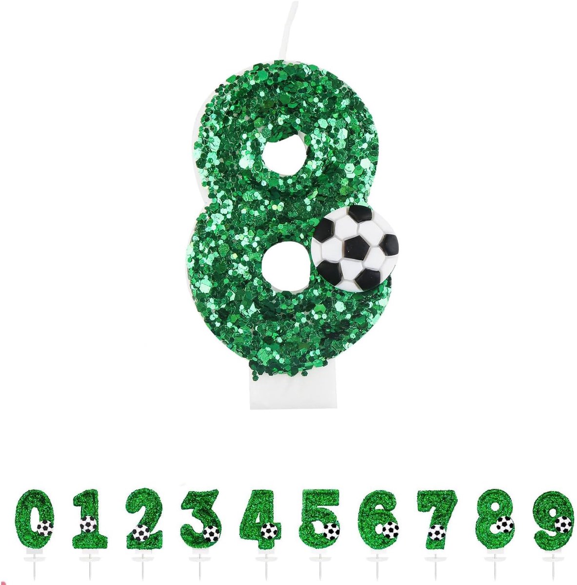 Verjaardagskaarsen met Glanzende Pailletten Nummer Kaarsen Voetbal Cake Topper voor Verjaardagsfeesten Verjaardagen Vieringen