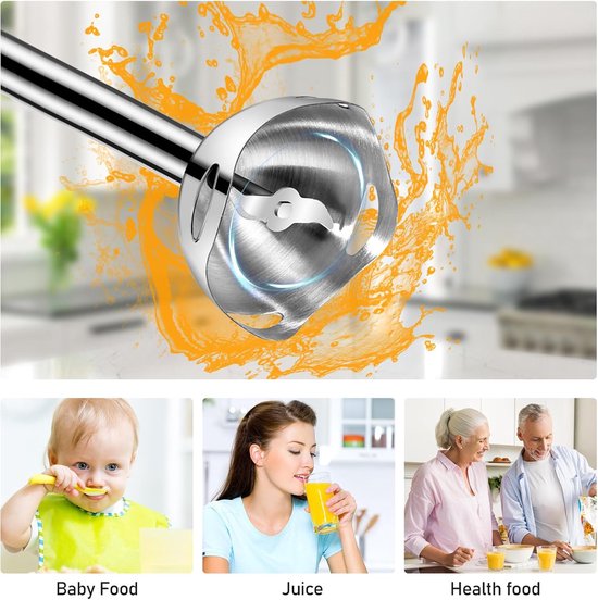 Elektrische staafmixer, 400 W pureerstaaf, snelheden roerstaaf, roestvrij staal voor babyvoeding, soep, smoothies, puree, saus handblender — afbeelding 4