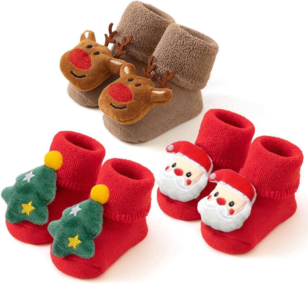 Sokken voor baby's, kerstkousen, wintersokken, antislip, winter, katoen, thermische sokken voor baby's, Kerstmis, kerstman/hert/boom