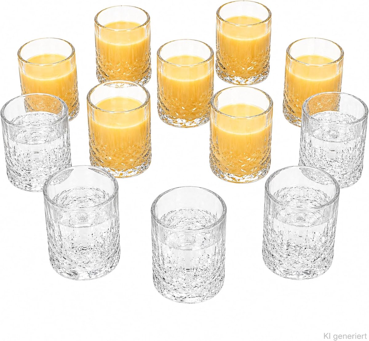 Set van 12 borrelglazen, 2 cl en 4 cl, voor 12 personen, stamper van helder glas met decoratief reliëf en massieve bodem, voor wodka, likeur, tequila, bar en feest