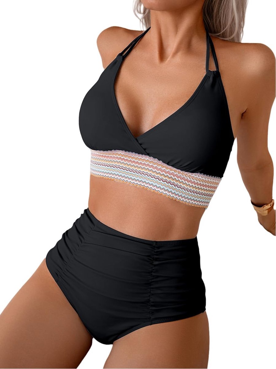 Dames mesh bikini set hoge taille tweedelige badmode wikkellook V-hals buikcontrole