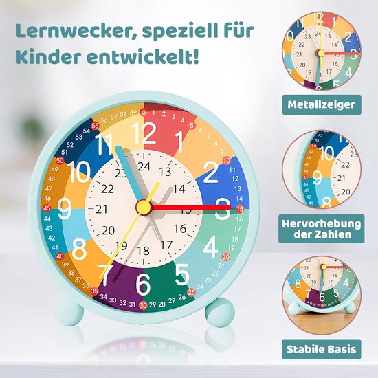 Kinderwekker Analoog - Stille Klok - Leren Klokkijken - Geen Tikkend Geluid - 11.5 cm - Blauw — afbeelding 3