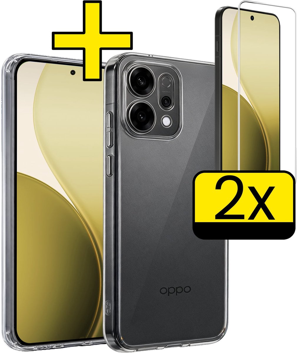 Hoesje - Met 2x Screenprotector - Geschikt voor Oppo Reno 14 - Sterk & Shockproof - Back Cover - Siliconen Case - Telefoon Hoes - Telefoonhoesjes - Transparant